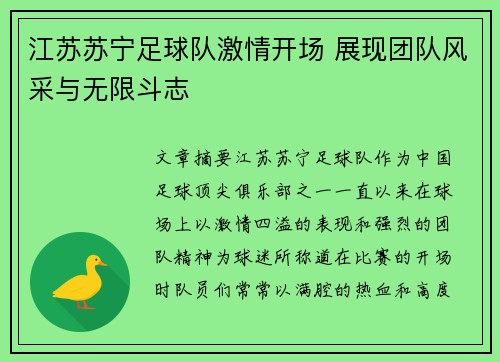 江苏苏宁足球队激情开场 展现团队风采与无限斗志