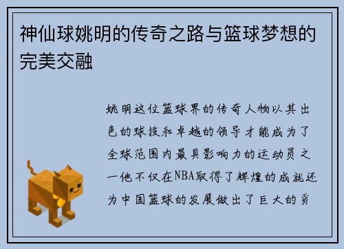 神仙球姚明的传奇之路与篮球梦想的完美交融